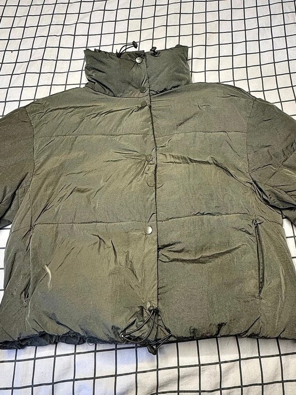 Zara Stand-Up Collar Puffer Jacket Green Medium